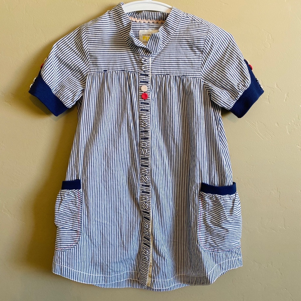 Rare Fluke girls striped blue dress, size 7-8 EUC